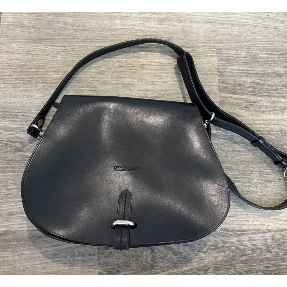 Dooney & Bourke Leather Alto Saddle Cross Body Shoulder Bag Black Vintage Italy